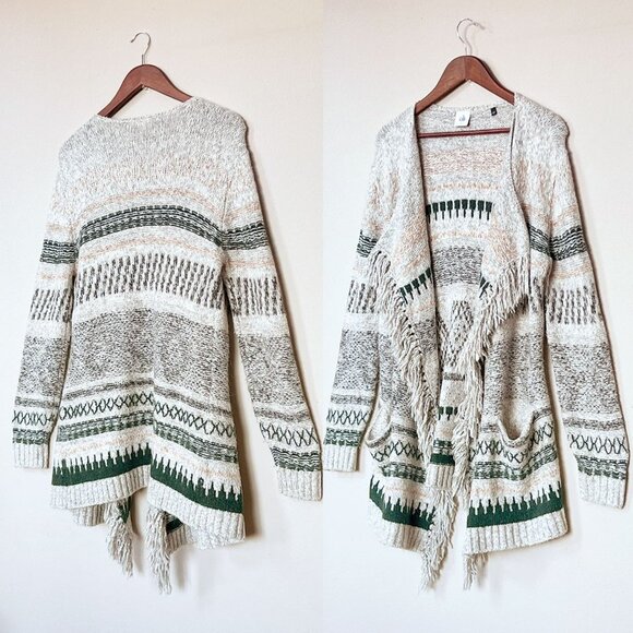 CAbi Shetland Cardigan Waterfall Sweater Boho Aztec Fringe Open Front Small Sz S - Picture 10 of 16